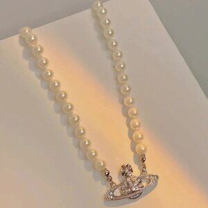 Vivienne Westwood Choker Necklace Man-made Pearls Mini Bas Relief World Cup Deal